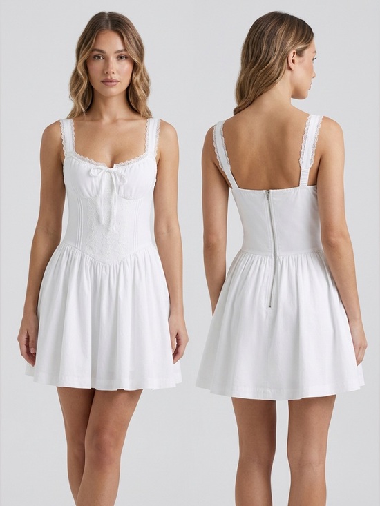 Dresses & Skirts - White Lace-Trim Mini Dress